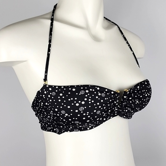 Victoria's Secret Black White Polka  Dot Bikini Bandeau Swim Top Padded Sz Small - Picture 2 of 12